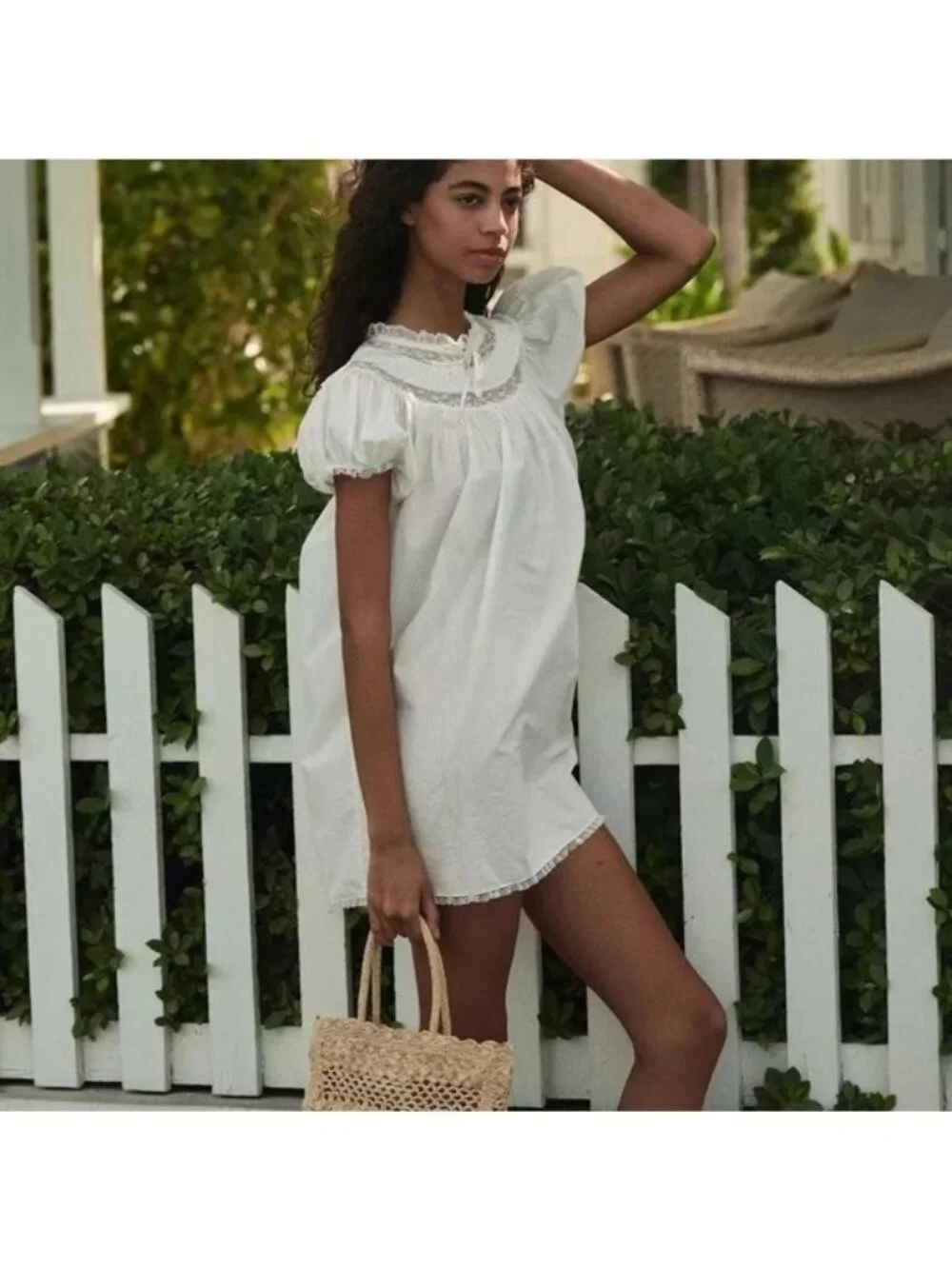 Doen Daphne lace-trimmed pintucked organic cotton-voile mini dress, M - Picture 1 of 11